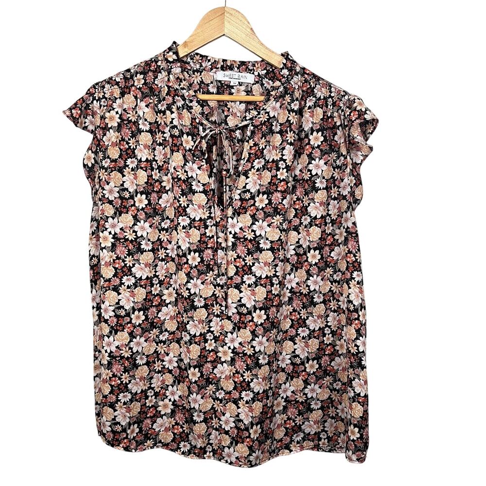 Sweet Rain Blouse Women’s Size 3X Floral Ruffle Cap Sleeve Boho Cottage Core